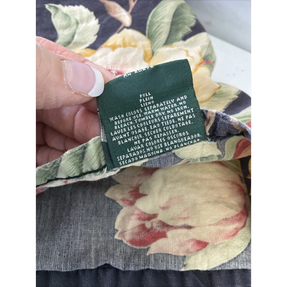 Ralph Lauren Charleston Floral Black FULL Flat Sheet Vintage fabric